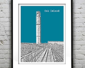 Oak Island Skyline Poster Art Print North Carolina NC Version 2