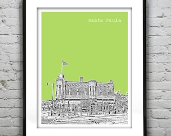 Santa Paula California Skyline Poster Art Print CA Version 1