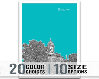 Monroe North Carolina Poster Skyline Print NC Item T5320
