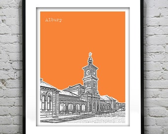 Albury Australia Poster Art Skyline Print Albury Train Station New South Wales
