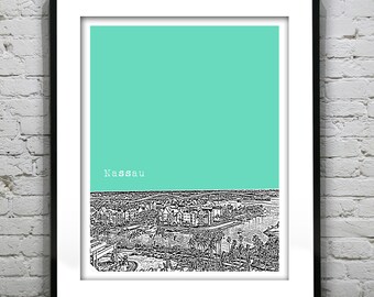 Nassau Bahamas Skyline Poster Print Art Version 2