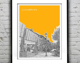 Queenstown New Zealand Poster Art Skyline Print Version 2