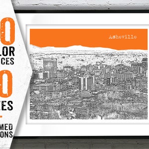 Asheville North Carolina City Skyline Poster Art Print NC Landscape Item T5053