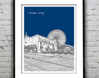 Ocean City New Jersey Skyline Poster Print Art NJ Music Pier Ferris Wheel Item T2540