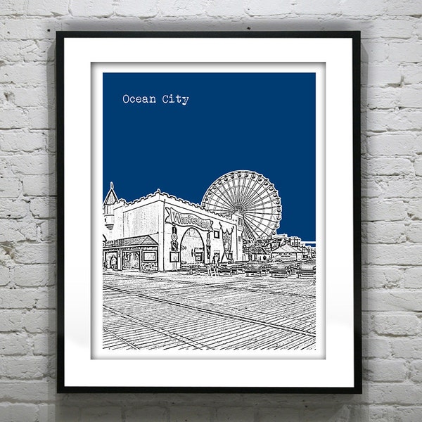 Ocean City New Jersey Skyline Poster Print Art NJ Music Pier Ferris Wheel Item T2540