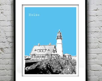 Lighthouse Portland Maine Poster Skyline Art Print Coastline Item T4434