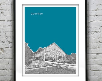 Quechee Vermont Skyline Poster Art Print VT Covered Bridge Version 2