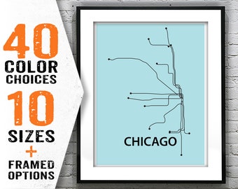 Chicago Subway Map Poster Art Print Modern Line Drawing Item T2068
