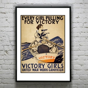 1918 Vintage Image Victory Girls Art Print Poster WWI Item T4534