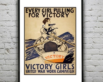1918 Vintage Image Victory Girls Art Print Poster WWI Item T4534