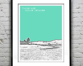 Turks and Caicos Islands Skyline Poster Art Version 2