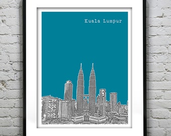 Kuala Lumpur Malaysia Poster Art Print Skyline Asia Travel Version 2