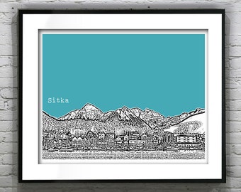 Sitka Alaska Skyline Poster Art Print Landscape Version 1