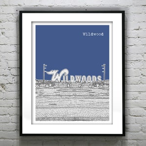 Wildwood New Jersey Shore Skyline Poster Print Art NJ Jersey Shore Item T3004