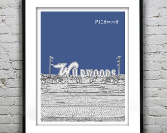 Wildwood New Jersey Shore Skyline Poster Print Art NJ Jersey Shore Item T3004