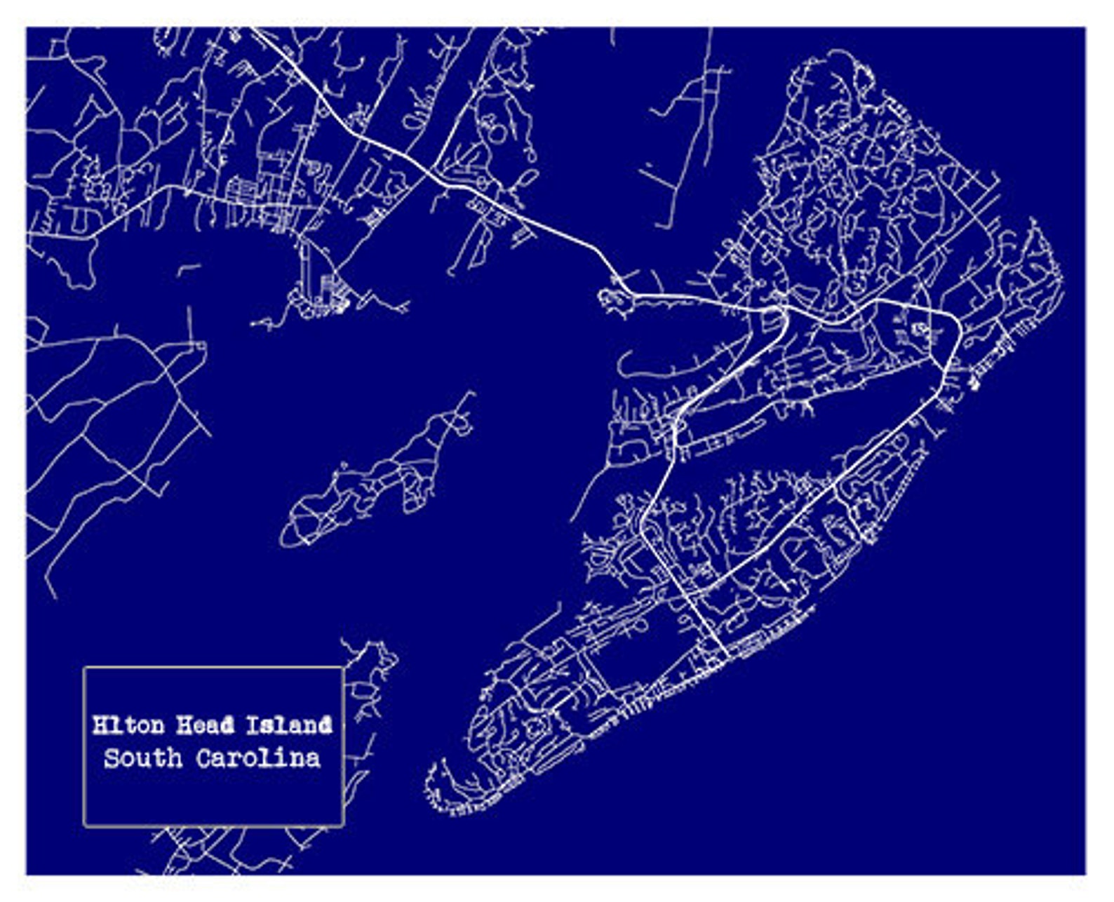 Hilton Head Island South Carolina Blueprint Map Poster Art Print
