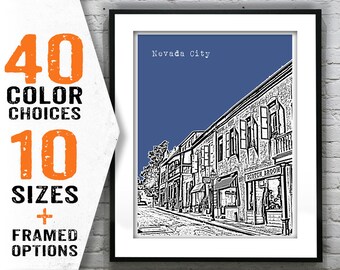 Nevada City Skyline Poster Art Print Nevada NV Item T1454