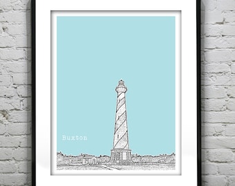 Buxton North Carolina Skyline Poster Art Print NC Cape Hatteras Lighthouse Version 1