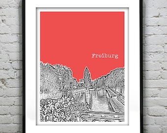 Freiburg Germany Poster Art Skyline Print Europe Item T4549