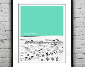 Clearwater Beach Florida Skyline Poster Art Print FL Item T2941