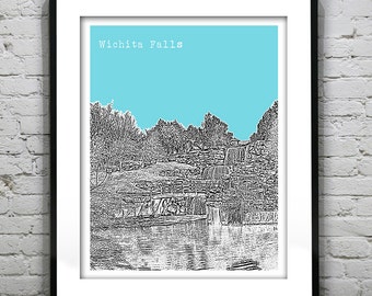 Wichita Falls Skyline Poster Art Print Texas TX Version 2