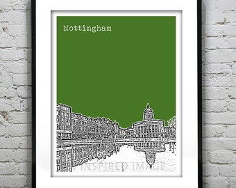Nottingham England City Skyline Poster Art Print UK United Kingdom