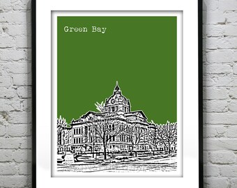Green Bay Wisconsin Skyline Poster Print Art  Skyline Courthouse WI