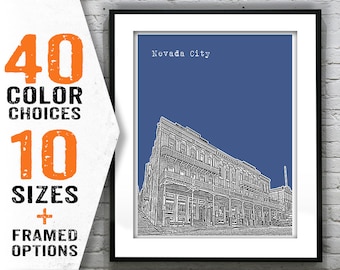 Nevada City Skyline Poster Art Print Nevada NV Item T1455