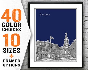 Grafton Skyline Poster Art Print Massachussetts MA Item T2020