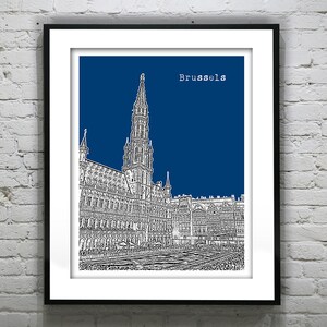 Impresión artística de póster del horizonte de Bruselas, Bélgica