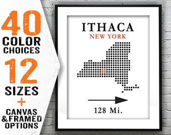 Ithaca Poster New York Art Print Map Customizable Distance NY Item T2414
