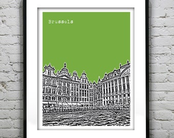 Brussels Poster Grand Palace Belgium Art Print Skyline