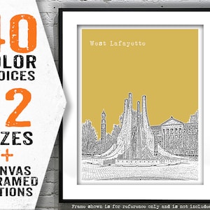 West Lafayette Indiana Poster Art Skyline Print IN Item T5009