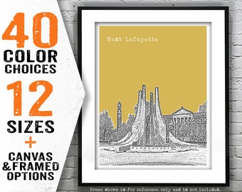 West Lafayette Indiana Poster Art Skyline Print IN Item T5009