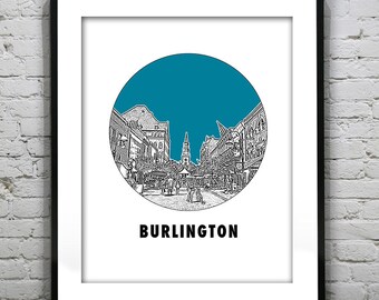 Burlington Vermont VT City Skyline Poster Print Art Church Street Round Item T5126