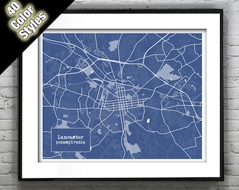 Lancaster pennsylvania Blueprint Map Poster Art Print Several Sizes Available