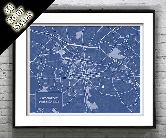 Lancaster Pennsylvania Blueprint Map Poster Art Print Several - Etsy