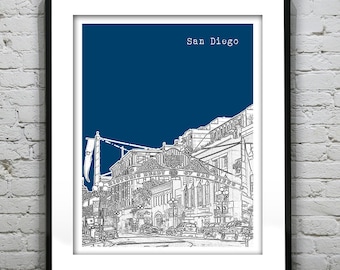 San Diego California Skyline Art Print Poster Gaslight District CA Item T2223