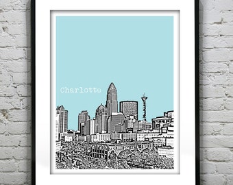 Charlotte North Carolina Poster skyline Art Print NC Item T4175