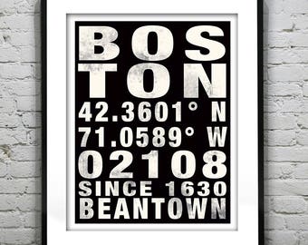 Boston Subway Poster Art Print Massachussetts MA Longitude Latitude Item T5085