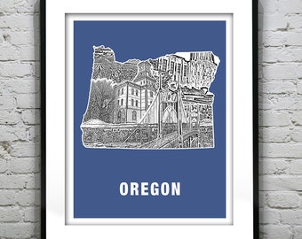 Oregon State Skyline Poster Art Skyline Print