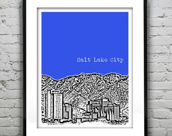 Salt Lake City Utah Poster Print Art Skyline  UT Version 1
