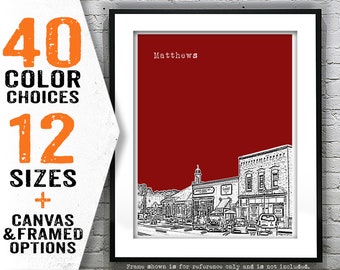 Matthews NC Skyline Art print Poster North Carolina T4109