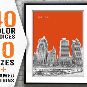 Detroit Skyline Poster Art City Print Detroit Michigan MI Item T1741