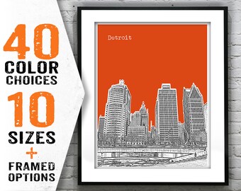 Detroit Skyline Poster Art City Print Detroit Michigan MI Item T1741