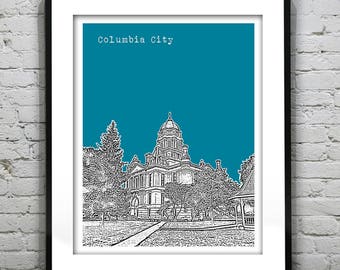 Columbia City Skyline Poster Print Art Indiana IN Version 2