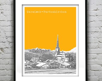 Garmisch-Partenkirchen Germany Poster Art  Skyline Print  Europe Version 3