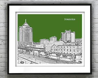 Roanoke Virginia Skyline Poster Art Print VA Landscape Item T2793