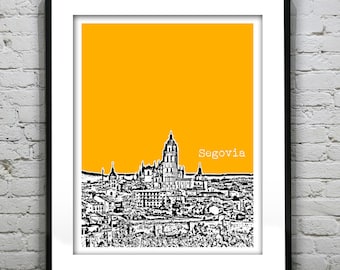 Segovia Spain City Skyline Poster Art Print Cathedral Item T4382