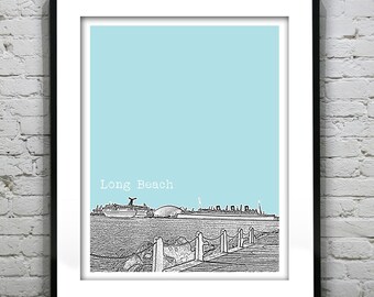 Long Beach California Poster Art Skyline Print Queen Mary Item T4900